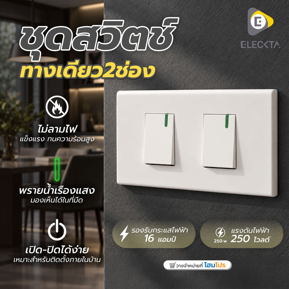 ชุดสวิตช์ทางเดียว 2 ช่อง ELECKTA 111 BASIC สีขาว