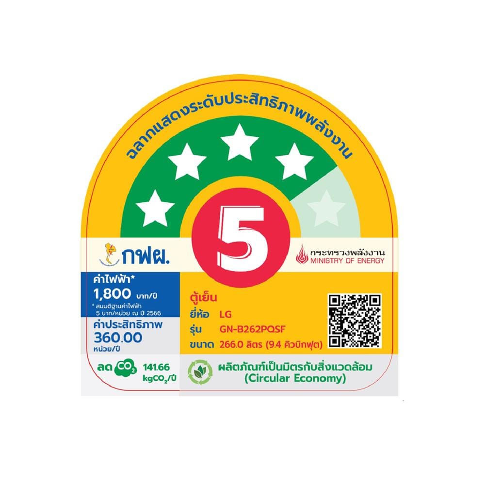 ตู้เย็น 2 ประตู LG GN-B262PQSF.AEPPLMT 9.4 คิว สีดำ