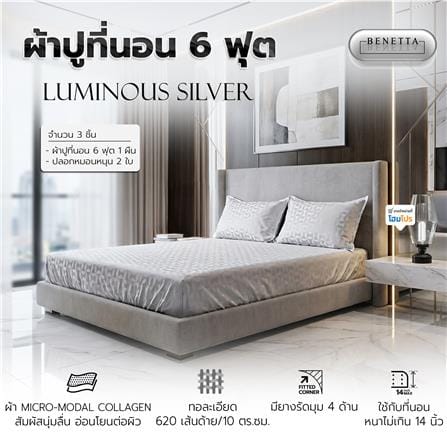 ชุดผ้าปูที่นอน 6 ฟุต (ชุด 3 ชิ้น) BENETTA LUMINOUS สี SILVER_6