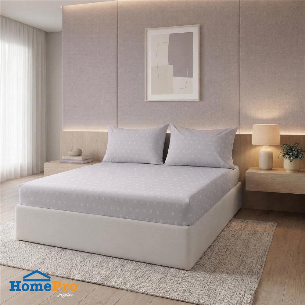 ชุดผ้าปูที่นอน 6 ฟุต (ชุด 3 ชิ้น) HOME LIVING STYLE DUO FLORA สี GREY (แพ็กคู่)
