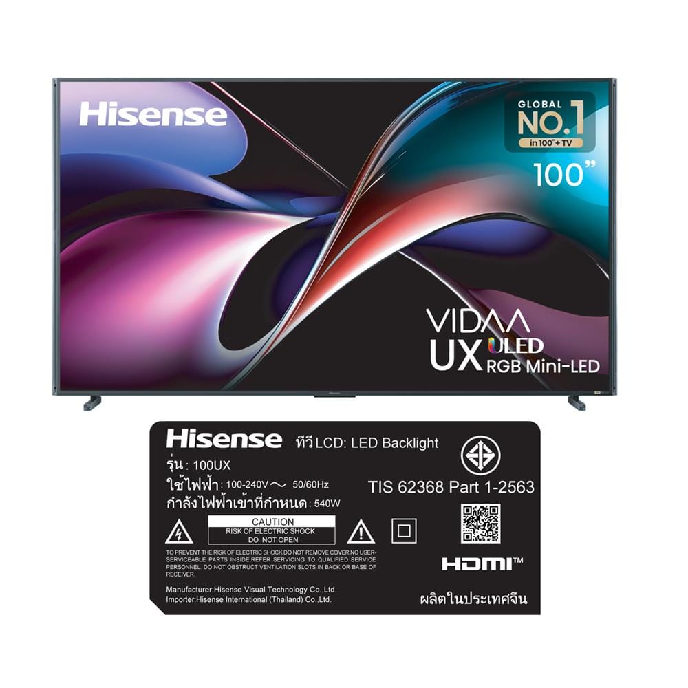 ทีวีมินิแอลอีดี 100 นิ้ว HISENSE (4K, MINI LED, VIDAA) 100UX
