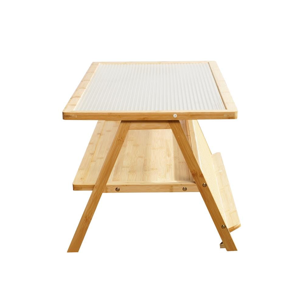 โต๊ะกลางเหลี่ยม FURDINI WAVE สี NATURAL/กระจกลอน