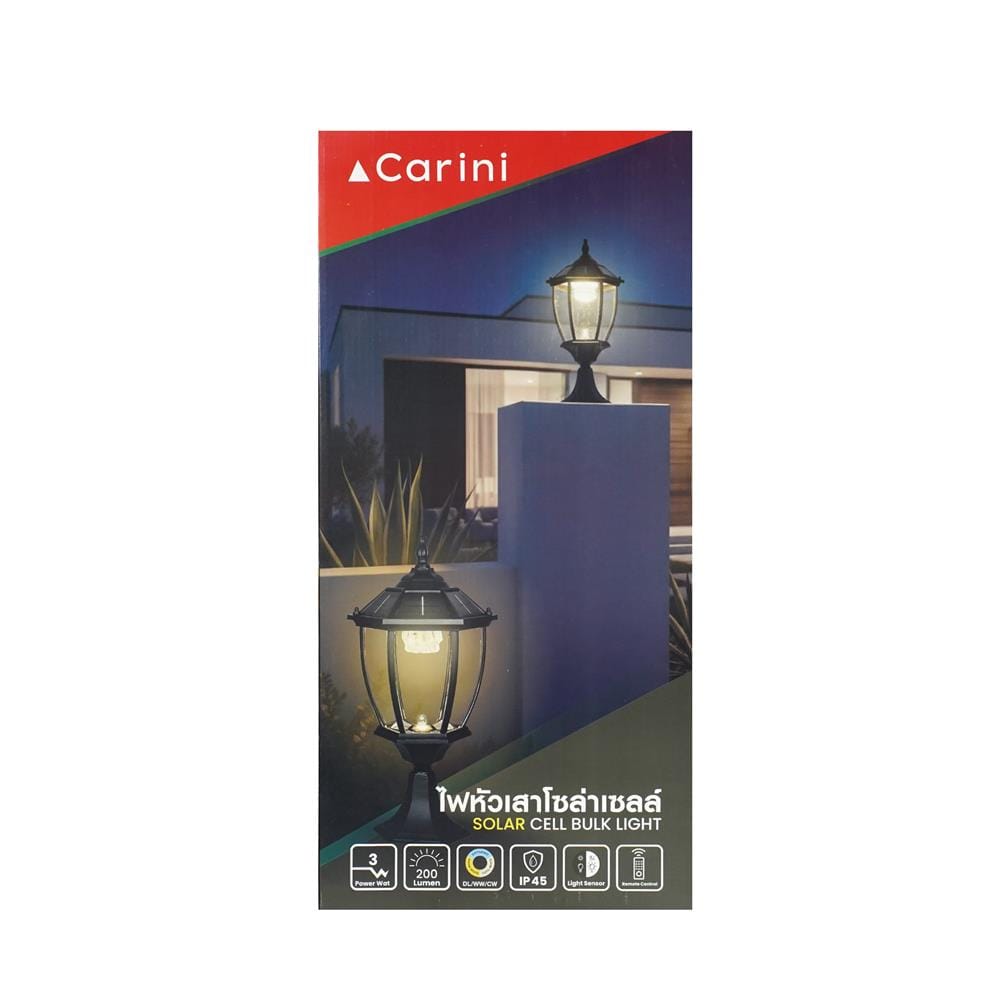 ไฟหัวเสา SOLAR CARINI 1602FL 3 วัตต์ DAYLIGHT/COOL WHITE/WARM WHITE สีดำ