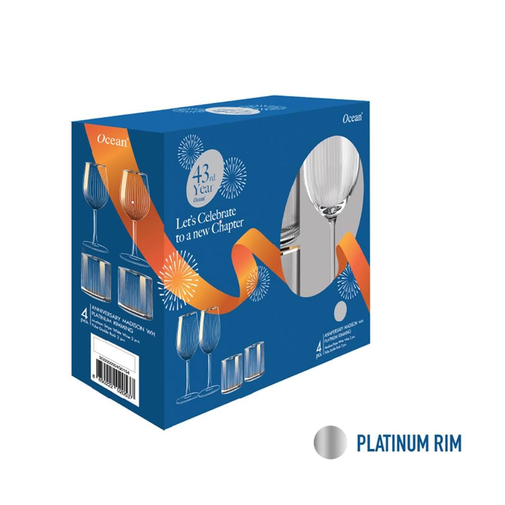 ชุดแก้วไวน์ 350 มล. และแก้วน้ำ 355 มล. OCEAN GLASS ANNIVERSARY MADISON WH PLATINUM RIMMING