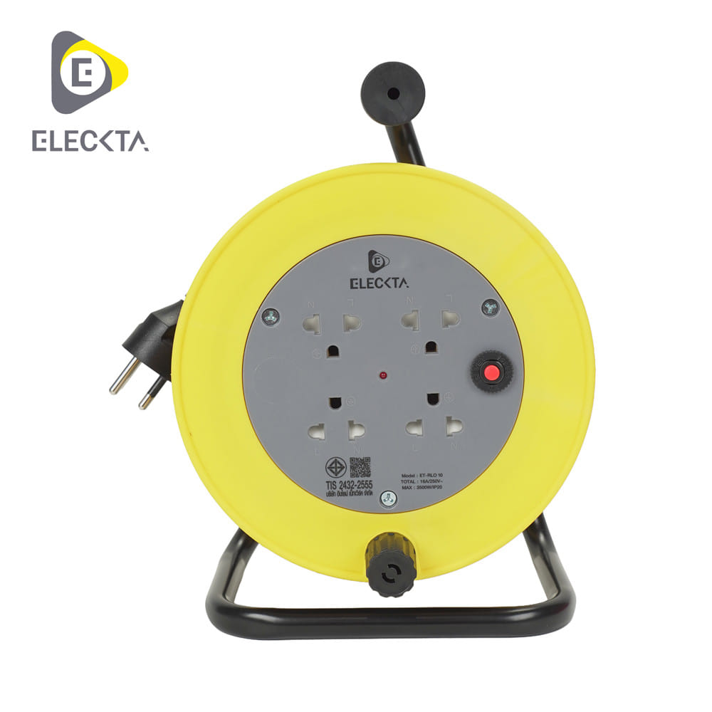 ล้อเก็บสายไฟ 4 ช่อง ELECKTA 16A ET-RLO10 10 เมตร สีเทาเหลือง_0