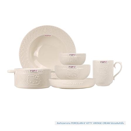 ชาม PORCELAIN 6 นิ้ว  FOFO KITTY VINTAGE สีครีม_4