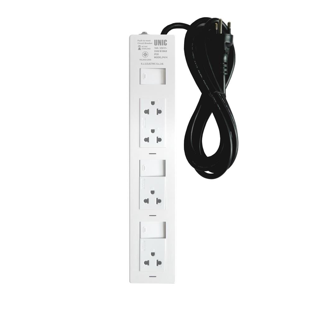 รางปลั๊กไฟ 4 ช่อง 3 สวิตซ์ UNIC P414-1 3500 วัตต์ 16 แอมป์ 3 เมตร