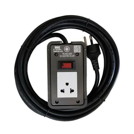 บล็อกยาง 1 ช่อง 1 สวิตซ์ UNIC E1-1 3500 วัตต์ 16 แอมป์ 3 เมตร สีขาว/ดำ_0
