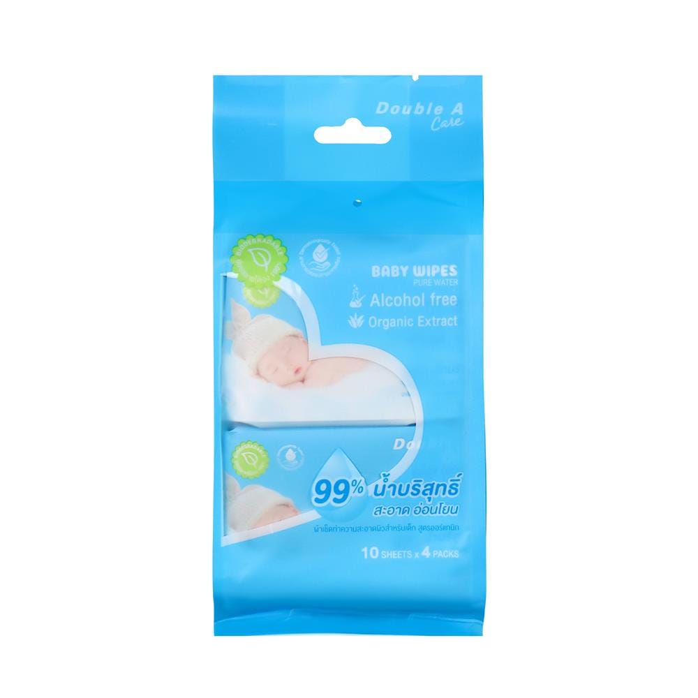 ผ้าเช็ดทำความสะอาดผิว DOUBLE A CARE PURE WATER 10 แผ่น (แพ็ก 4 ชิ้น)