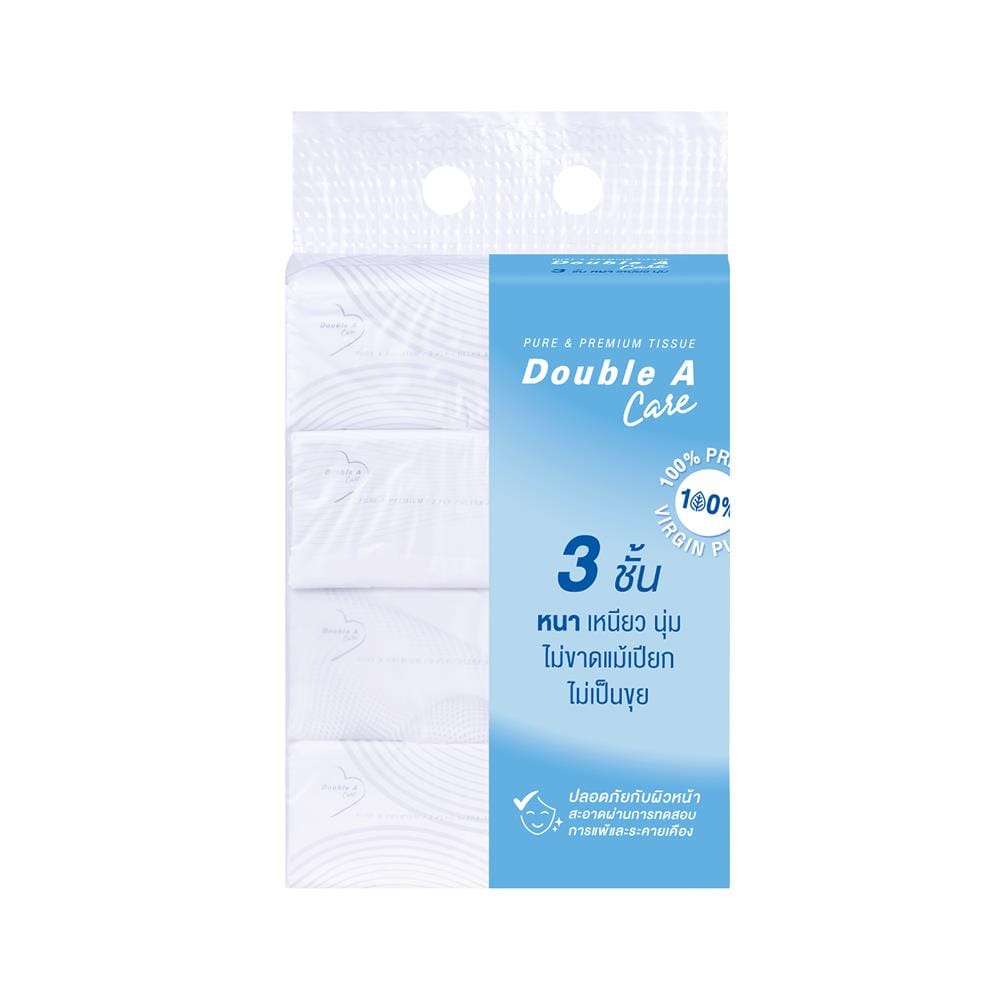 กระดาษเช็ดหน้า DOUBLE A CARE PURE & PREMIUM SOFT PACK 130 แผ่น (แพ็ก 4 ชิ้น)