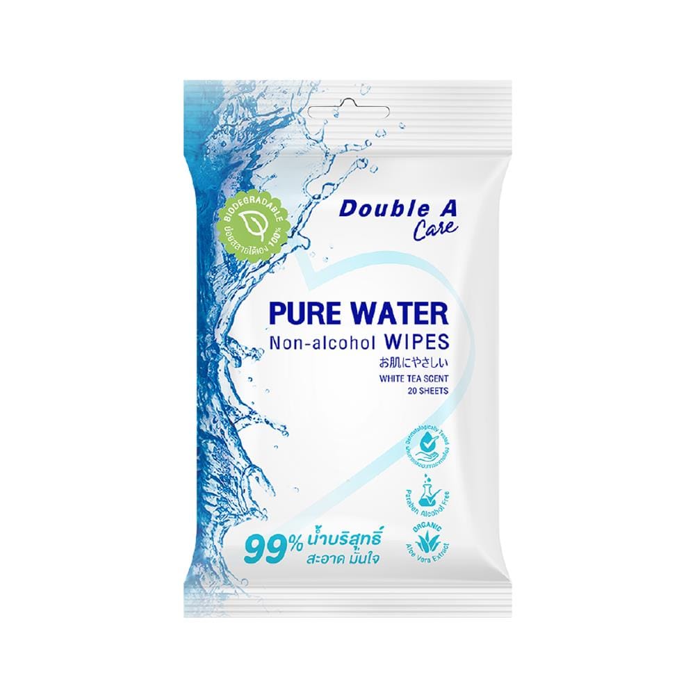 ผ้าเช็ดทำความสะอาดผิว DOUBLE A CARE PURE WATER กลิ่นชาขาว 20 แผ่น