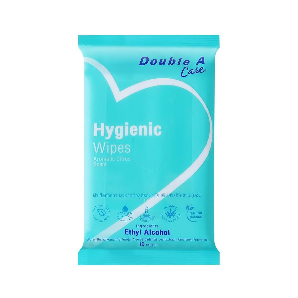 ผ้าเช็ดทำความสะอาดผิว DOUBLE A CARE HYGIENIC 10 แผ่น