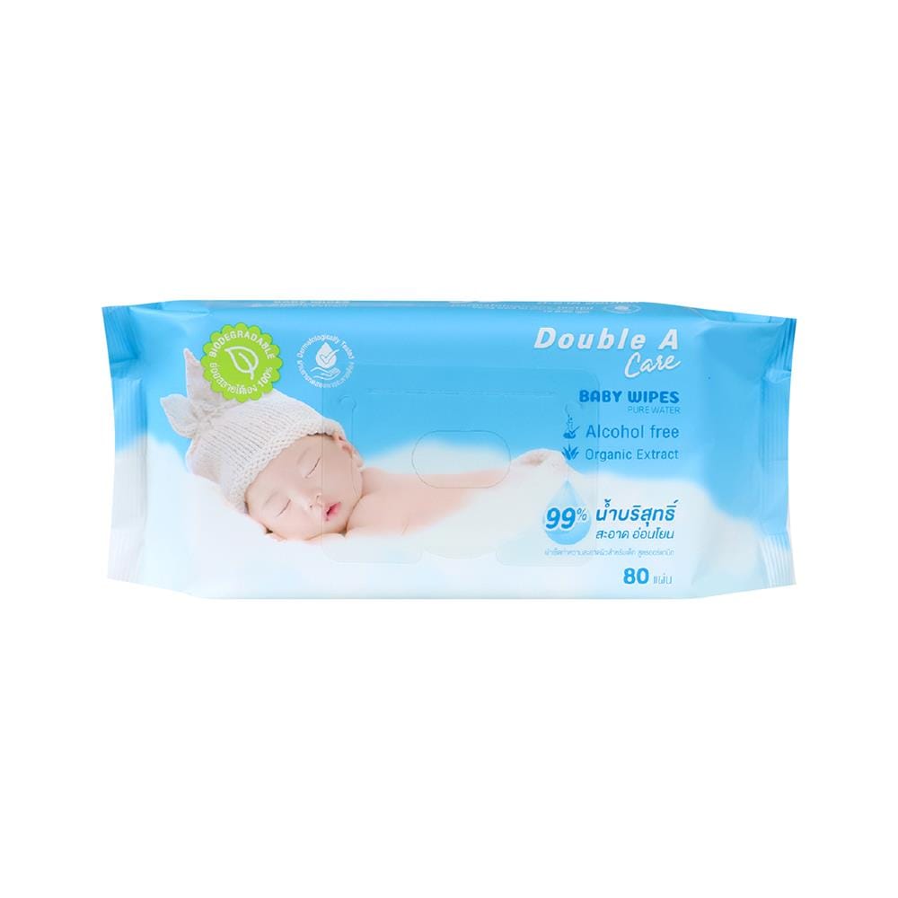 ผ้าเช็ดทำความสะอาดผิว DOUBLE A CARE PURE WATER 80 แผ่น