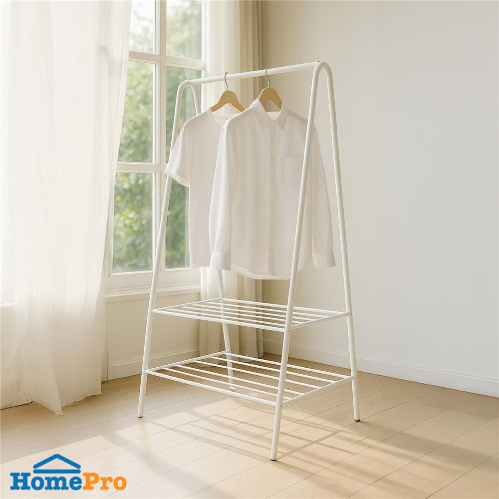 ราวแขวนผ้าทรง A พร้อมชั้นวางของ 2 ชั้น PLIM 60 ซม. สีขาว