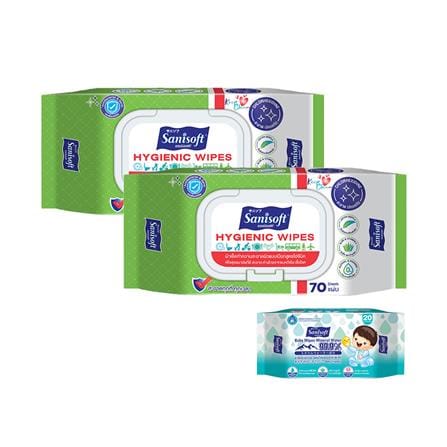 ผ้าเช็ดทำความสะอาดผิว SANISOFT HYGIENIC 70 แผ่น (แพ็กคู่)_0
