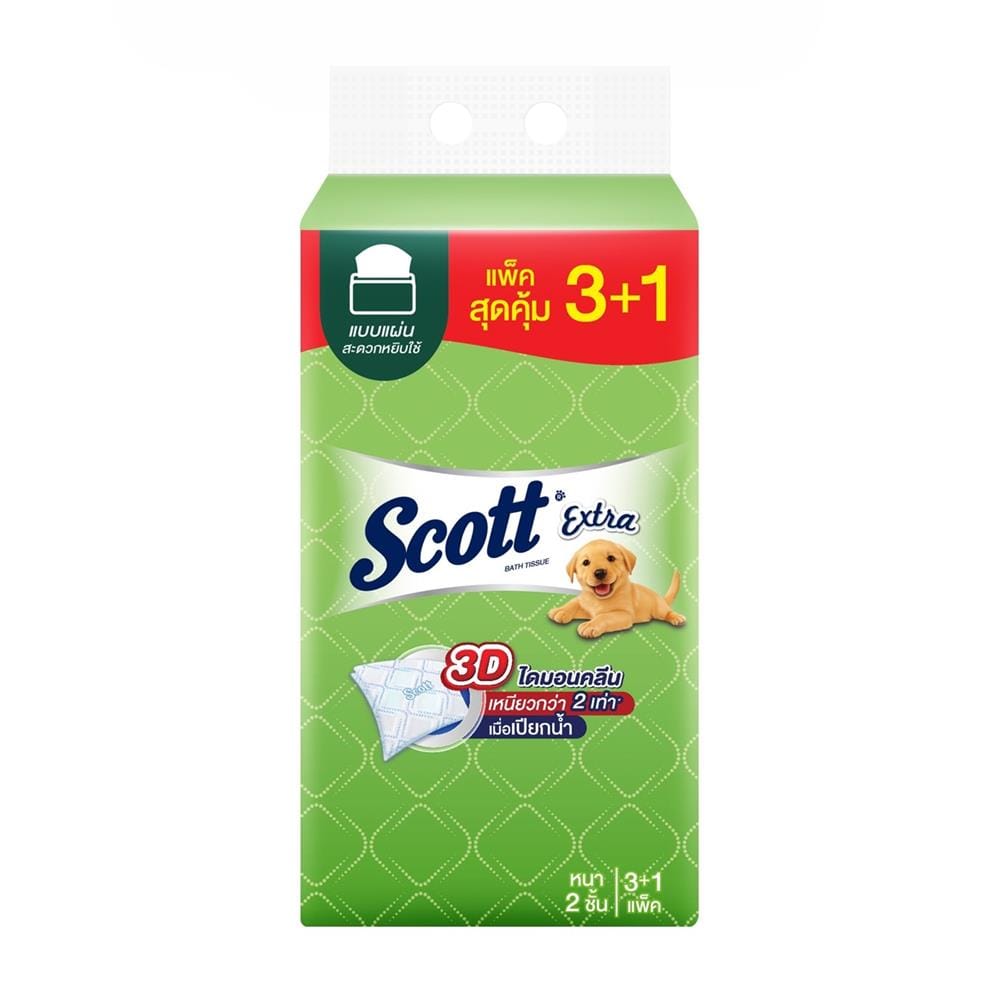 กระดาษอเนกประสงค์ SCOTT EXTRA 2PLY 150 แผ่น (แพ็ก 3+1 ชิ้น)
