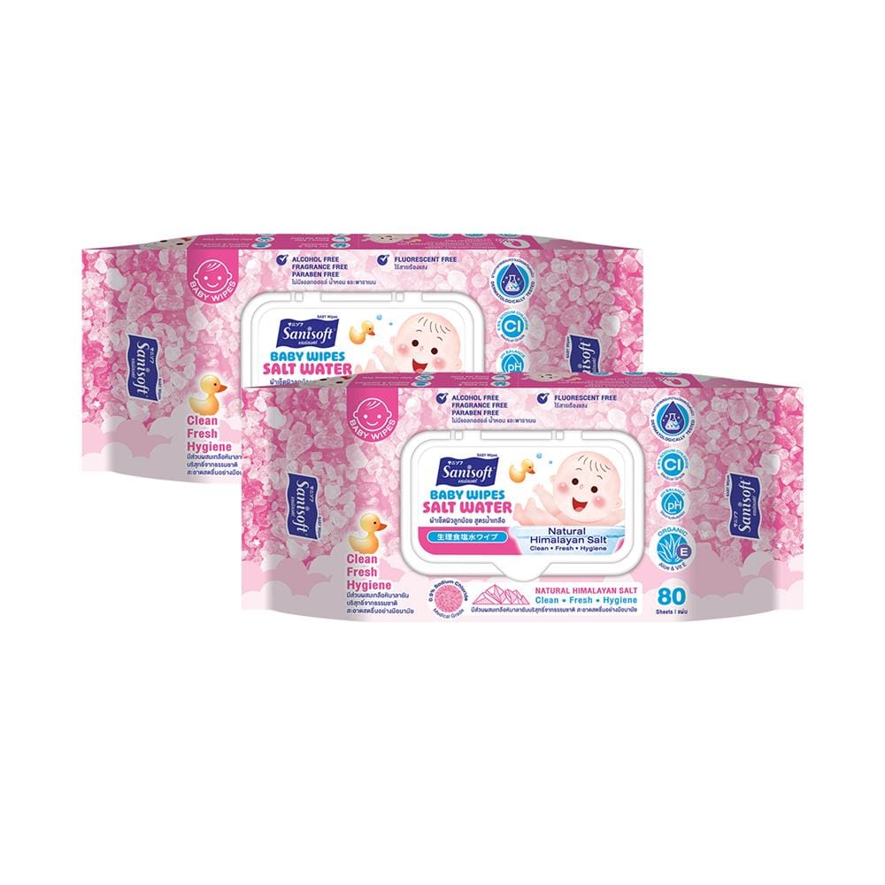 ผ้าเช็ดทำความสะอาดผิว SANISOFT SALT WATER 80 แผ่น (แพ็กคู่)