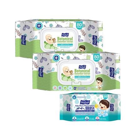 ผ้าเช็ดทำความสะอาดผิว SANISOFT CUCUMBER 80 แผ่น (แพ็กคู่)_0