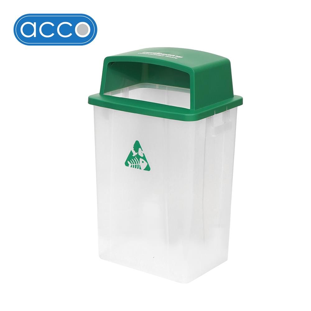 ถังขยะเหลี่ยม ฝาช่องทิ้ง ACCO 60 ลิตร สีเขียว/ใส