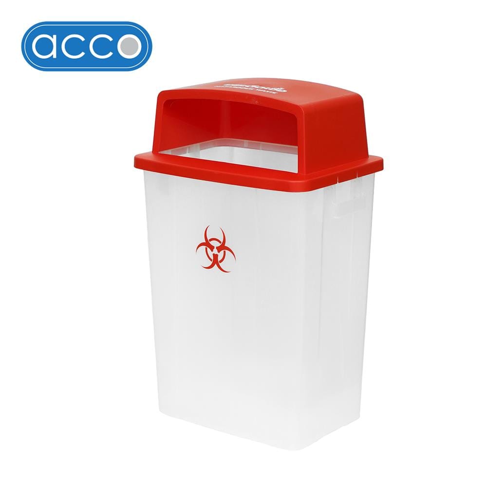 ถังขยะเหลี่ยม ฝาช่องทิ้งแยกประเภท ACCO 60 ลิตร สีแดง/ใส