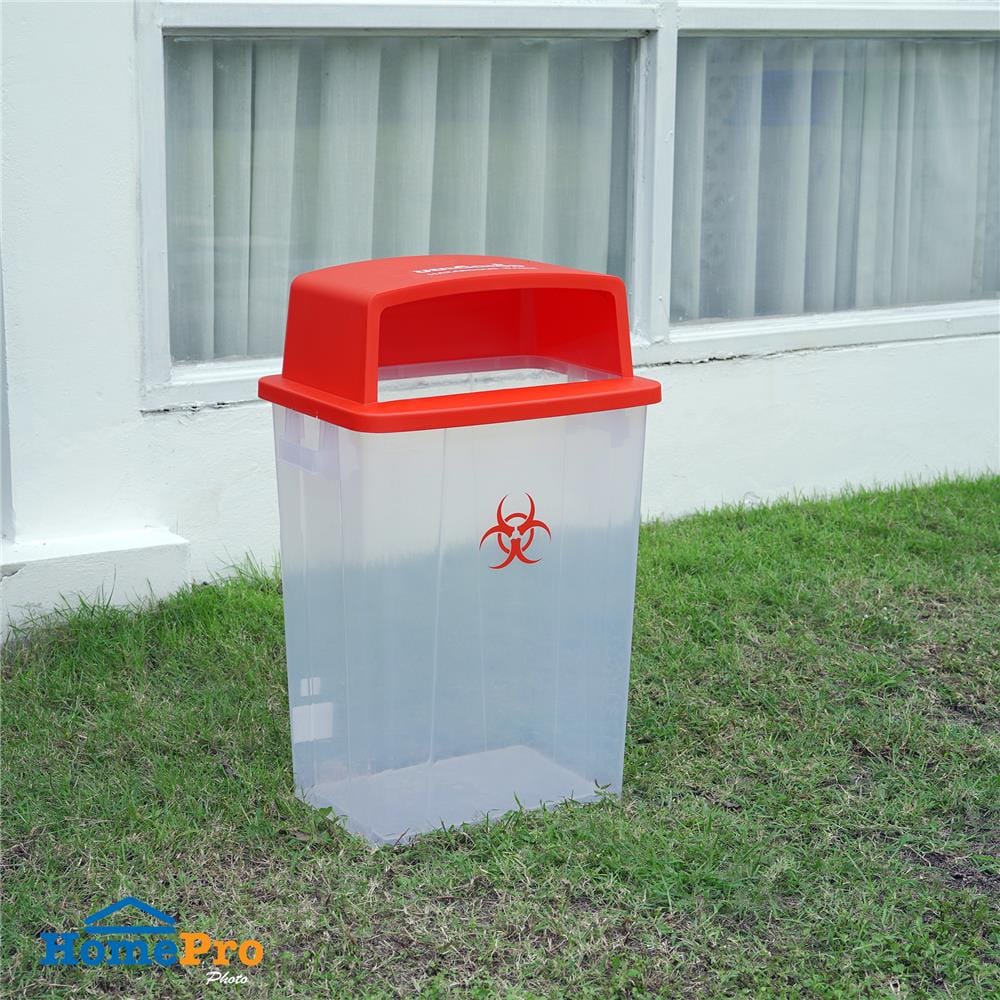 ถังขยะเหลี่ยม ฝาช่องทิ้งแยกประเภท ACCO 60 ลิตร สีแดง/ใส