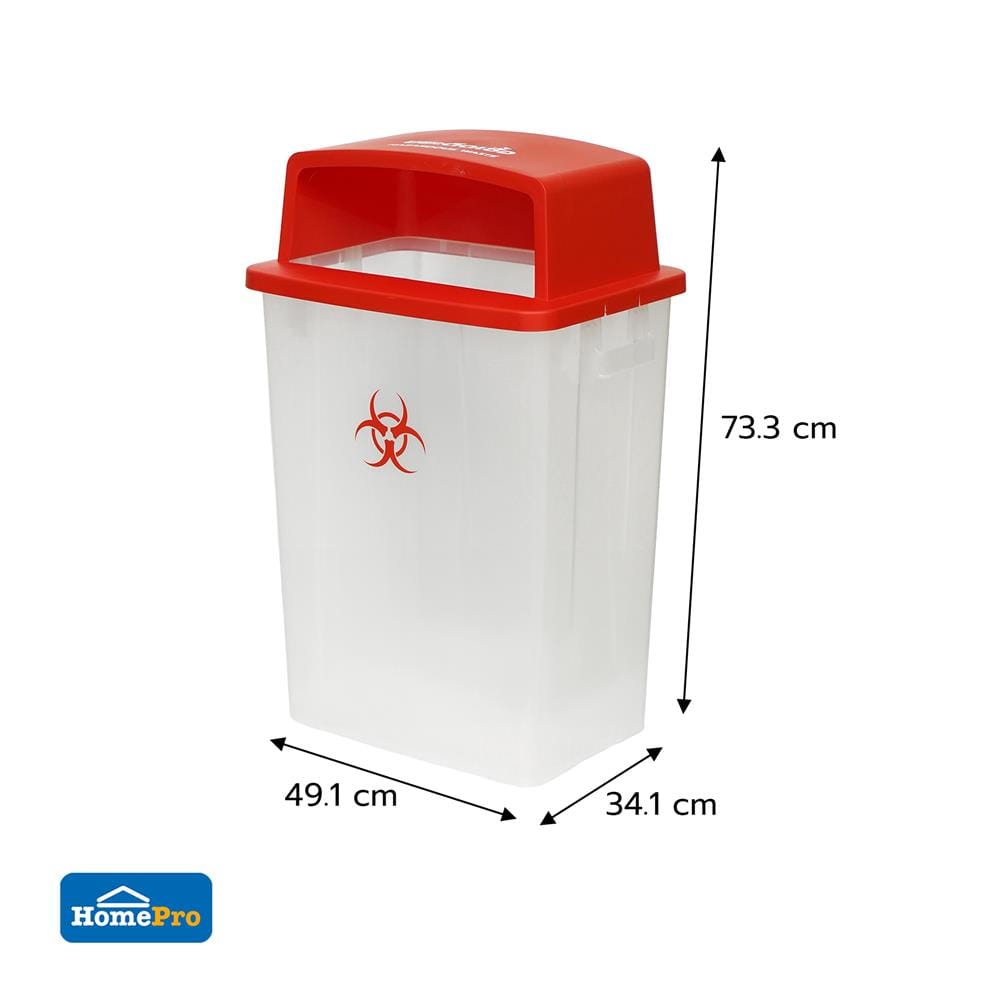 ถังขยะเหลี่ยม ฝาช่องทิ้งแยกประเภท ACCO 60 ลิตร สีแดง/ใส