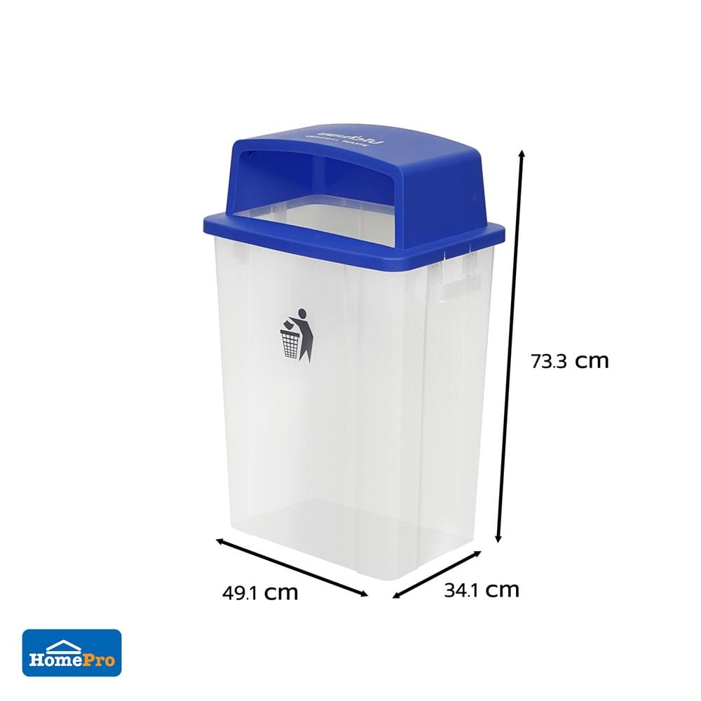 ถังขยะเหลี่ยม ฝาช่องทิ้งแยกประเภท ACCO 60 ลิตร สีน้ำเงิน/ใส