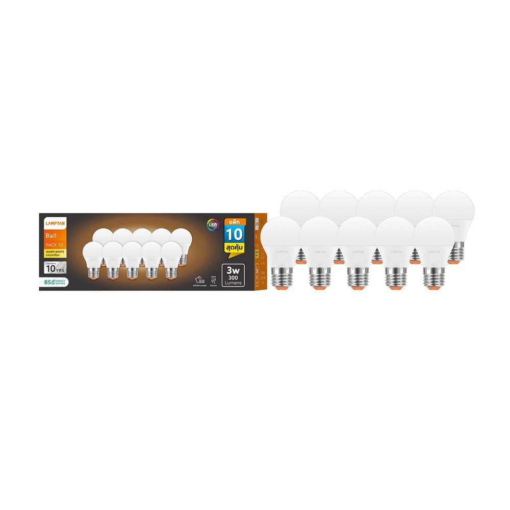 หลอด LED LAMPTAN BALL A45 3 วัตต์ WARM WHITE E27 (แพ็ก 10 ชิ้น)