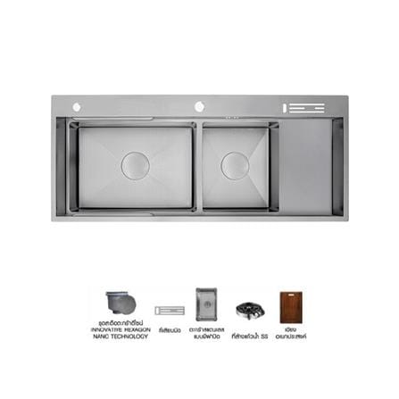ซิงค์ฝัง 2 หลุม 1 ที่พัก + ก๊อกซิงค์ AXIA EXPERTISE 12050 SILVER + NIAGARA MATTE SATIN_0