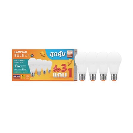 หลอด LED LAMPTAN A60 BULB 13 วัตต์ COOL WHITE E27 (แพ็ก 4 ชิ้น)_2
