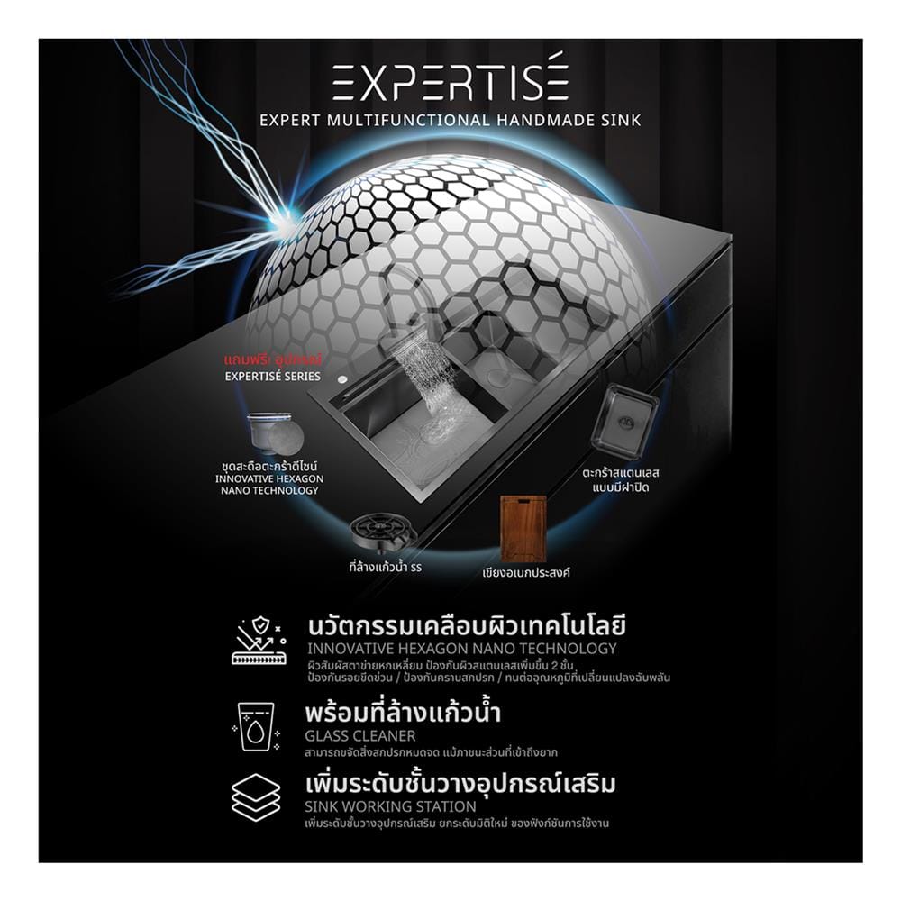 ซิงค์ฝัง 2 หลุม 1 ที่พัก + ก๊อกซิงค์ AXIA EXPERTISE 12050 BLACK + NIAGARA GUN METAL