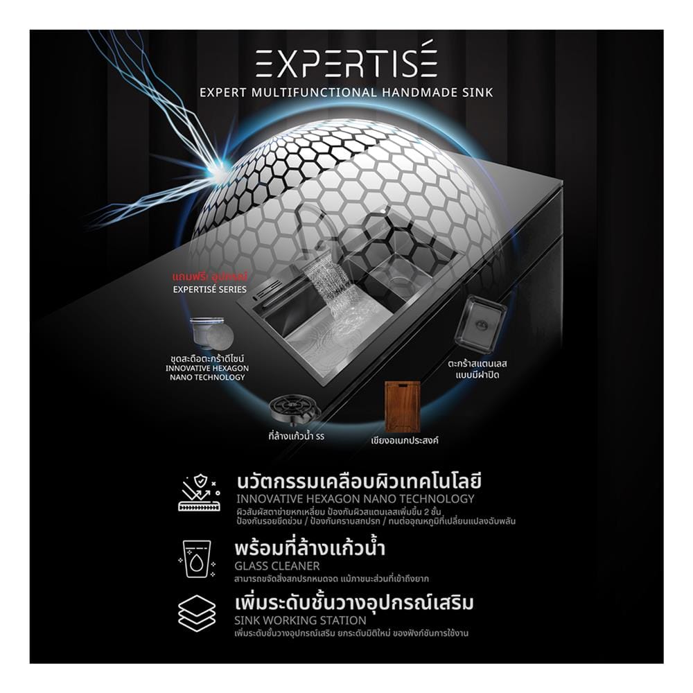 ซิงค์ฝัง 2 หลุม + ก๊อกซิงค์ AXIA EXPERTISE 5438 BLACK + NIAGARA GUN METAL