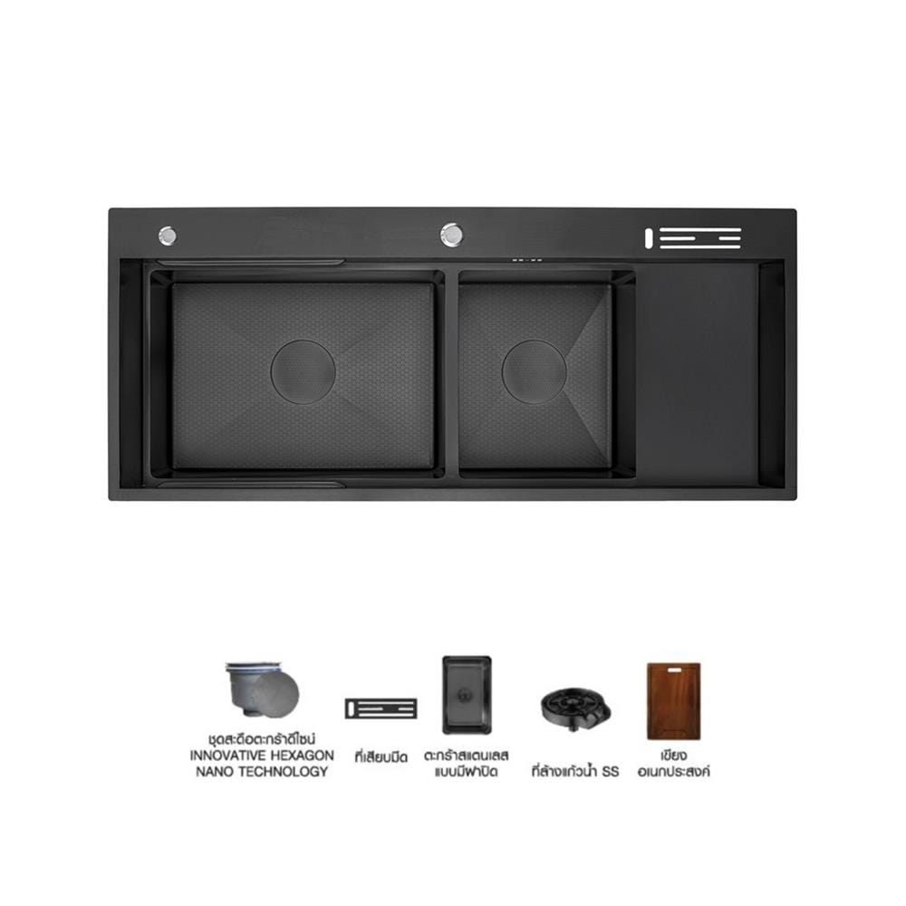 ซิงค์ฝัง 2 หลุม 1 ที่พัก + ก๊อกซิงค์ AXIA EXPERTISE 12050 BLACK + NIAGARA MATTE SATIN