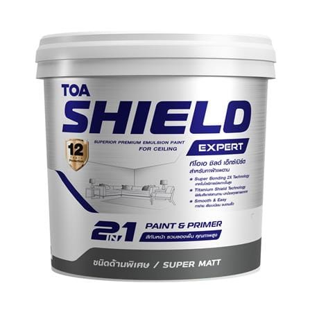 สีน้ำทาฝ้า ชนิดด้านพิเศษ TOA SHIELD EXPERT SUPERIOR PREMIUM 2 IN 1 E999 สีขาวควันบุหรี่ 9 ลิตร_0