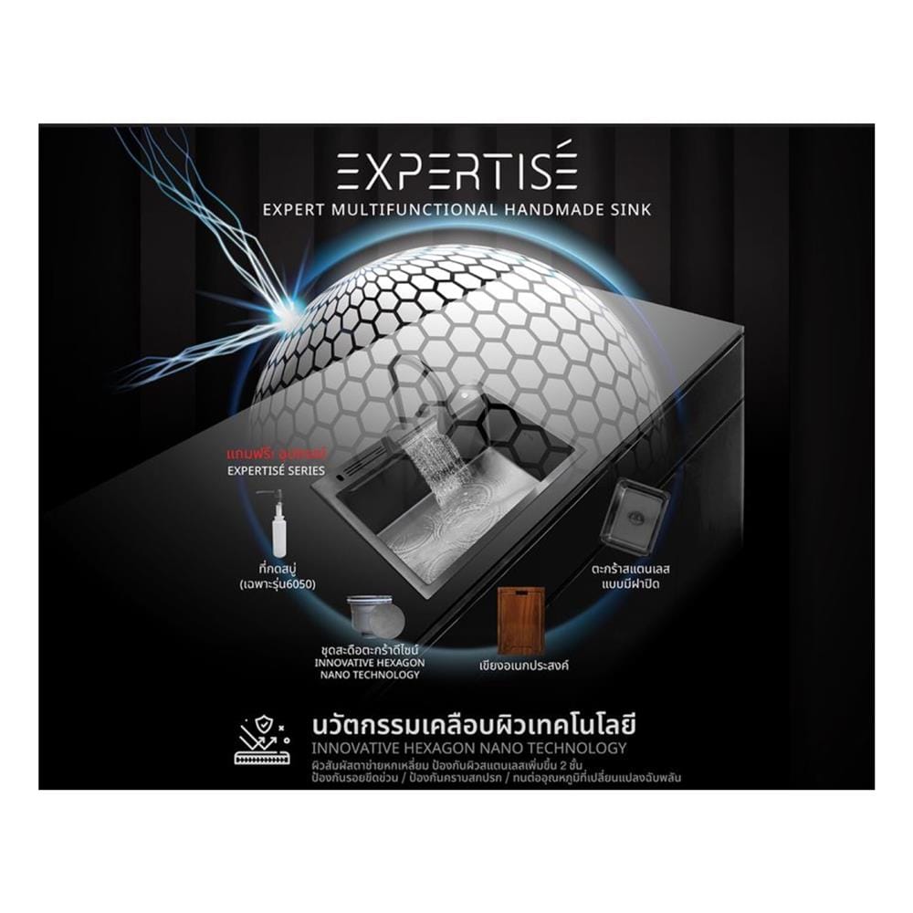 ซิงค์ฝัง 1 หลุม + ก๊อกซิงค์ AXIA EXPERTISE 6050 BLACK + NIAGARA GUN METAL