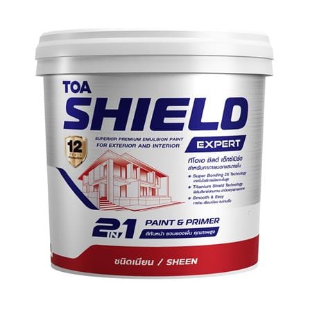 สีน้ำทาภายนอก ชนิดเนียน TOA SHIELD EXPERT SUPERIOR PREMIUM 2 IN 1 BASE D สีขาว 9 ลิตร