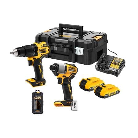 ชุดสว่านกระแทกและไขควงกระแทกไร้สาย (พร้อมแบตเตอรี่และแท่นชาร์จ) DEWALT DCK2214D2TA-B1 18 โวลต์_0