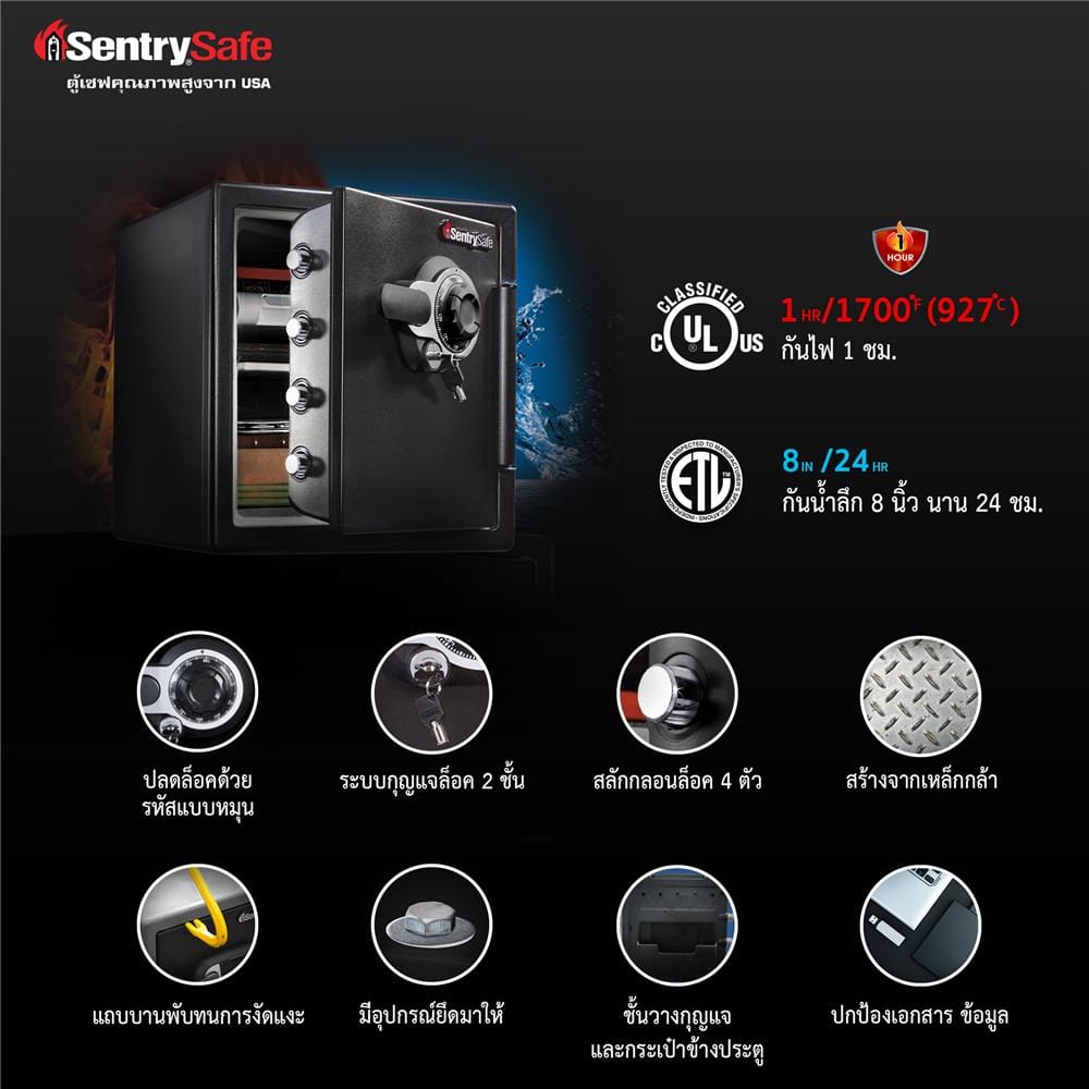 ตู้นิรภัยมือหมุน SENTRYSAFE SFW123DTB สีดำ