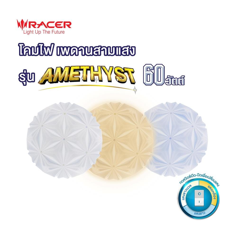 ไฟเพดาน LED RACER AMETHYST-01 19.5 นิ้ว 60 วัตต์ DAYLIGHT/COOL WHITE/WARM WHITE
