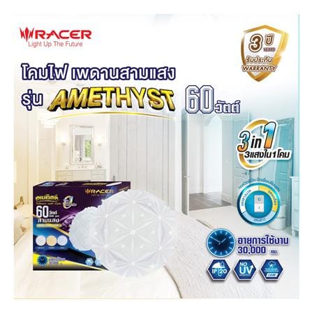 ไฟเพดาน LED RACER AMETHYST-01 19.5 นิ้ว 60 วัตต์ DAYLIGHT/COOL WHITE/WARM WHITE_4