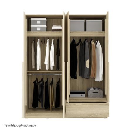 ตู้เสื้อผ้า 4 บานเปิด KONCEPT 19242528 160 ซม. สีโซลิดโอ๊ค_2