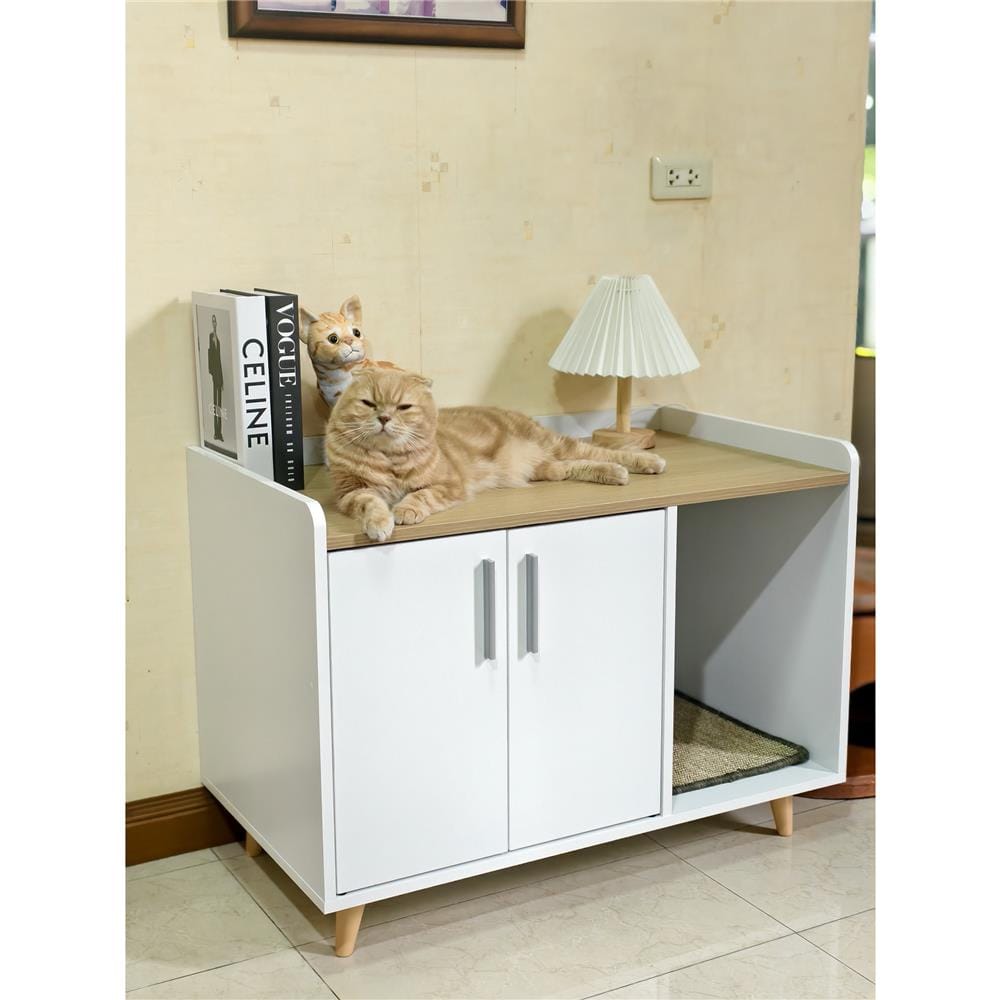 ตู้เตี้ย บานผสม TOMATO CATZ TC-CC-EM-01 84 ซม. สีขาว/โอ๊ค