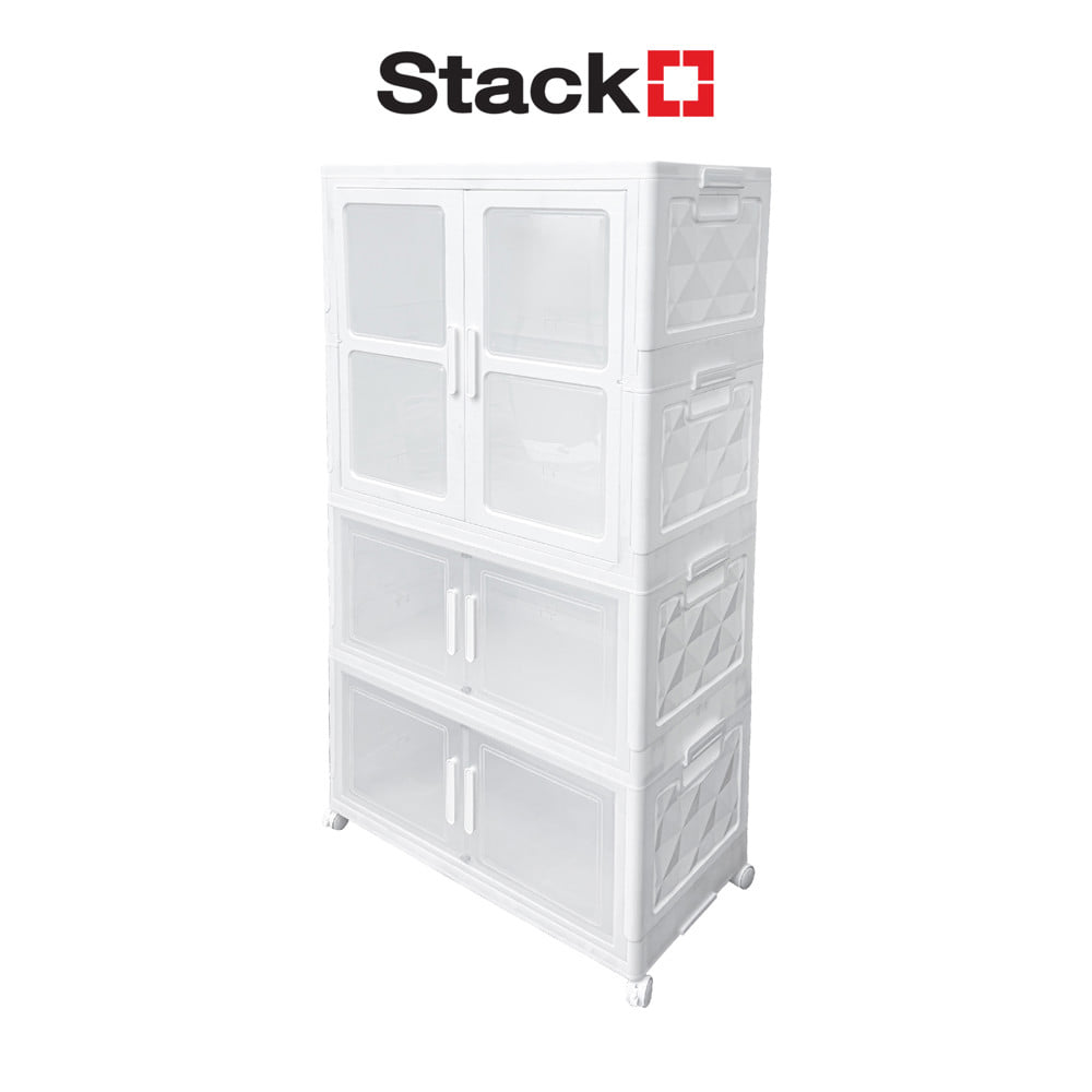 ตู้บานเปิดพับได้ 3 ชั้น มีล้อ STACKO SNOWY 38x73x136 ซม. สีขาว