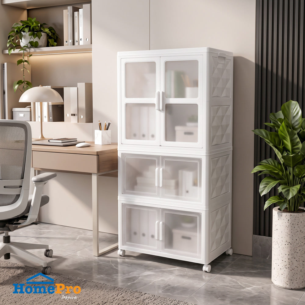 ตู้บานเปิดพับได้ 3 ชั้น มีล้อ STACKO SNOWY 38x73x136 ซม. สีขาว_0