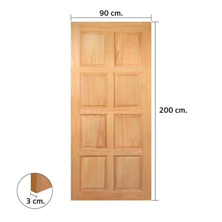 ประตูไม้สยาแดง ไม่เจาะลูกบิด VK 181 8 ฟัก 90x200 ซม. สีธรรมชาติ_3