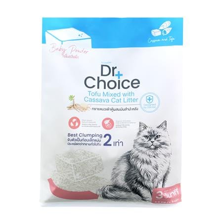 ทรายแมวเต้าหู้ผสมมันสำปะหลัง DR.CHOICE กลิ่นแป้งเด็ก 2.5 กก._0