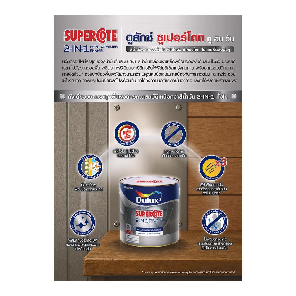 สีน้ำมันผสมรองพื้น ชนิดด้าน DULUX SUPERCOTE 2-IN-1 F1004 สีเทา 3 ลิตร