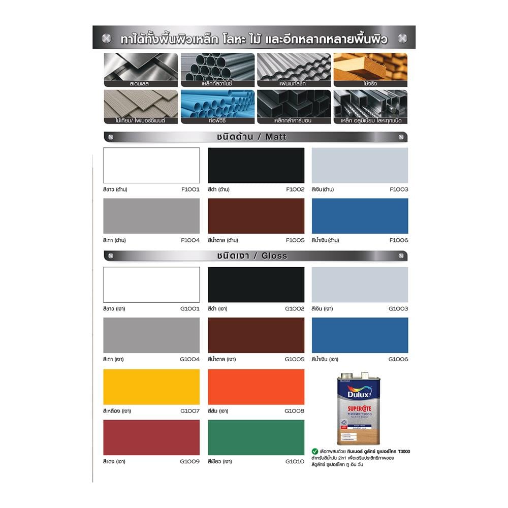 สีน้ำมันผสมรองพื้น ชนิดเงา DULUX SUPERCOTE 2-IN-1 G1003 สีเงิน 3 ลิตร