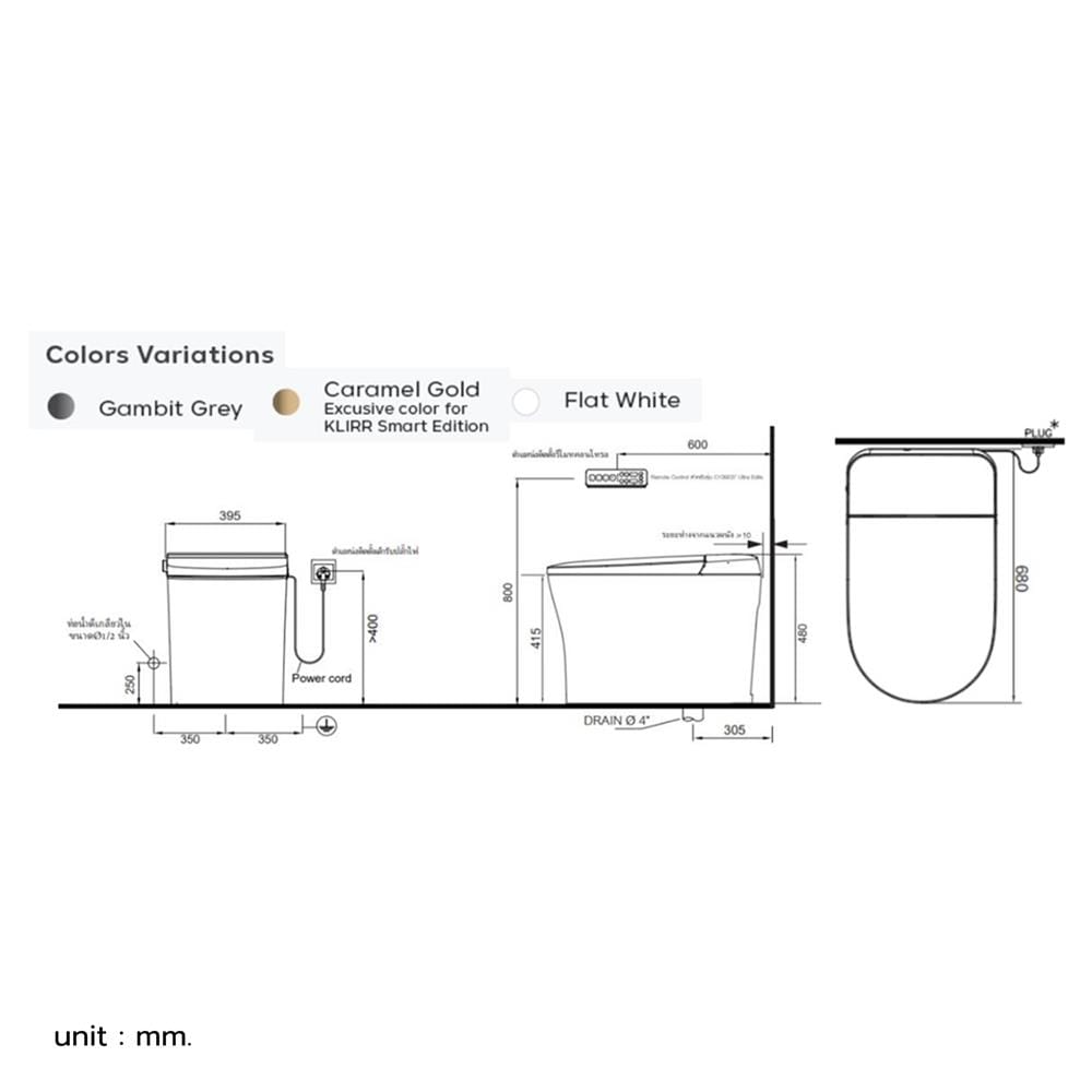 สุขภัณฑ์อัตโนมัติ COTTO KLIRR ULTRA C109237 WH/GG