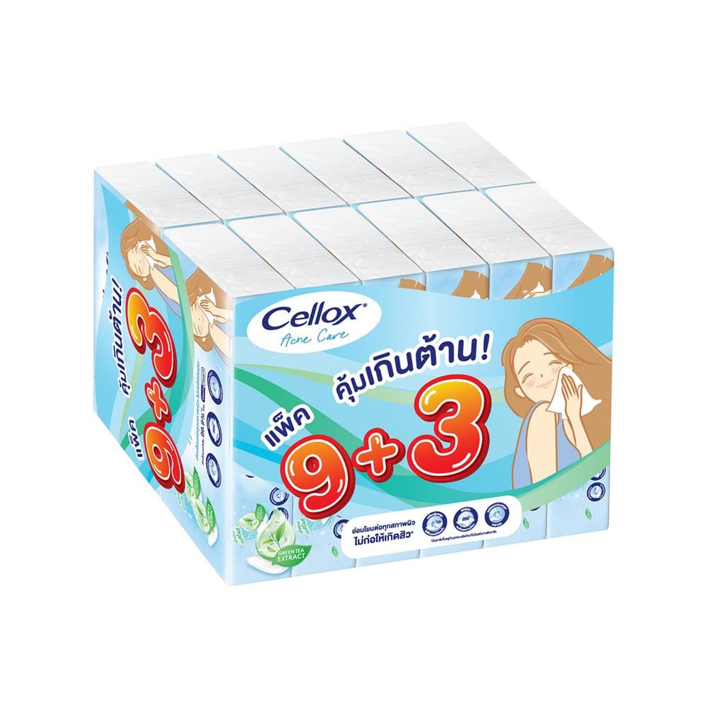 กระดาษเช็ดหน้า CELLOX ACNE 80 แผ่น (แพ็ก 9+3)